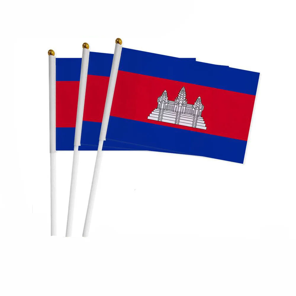 Z-ONE FLAG  Cambodia Hand Flag 14*21cm Cambodian National Flag Hand Held Waving Small Flag Indoor Outdoor Home Decor view 2