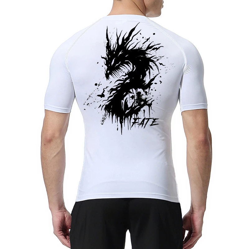 Dragon Print Short Sleeve Compression Shirts for Men Summer Athletic Quick Dry T-shirts Gym Workout Running Tees Tops Activewear image 3