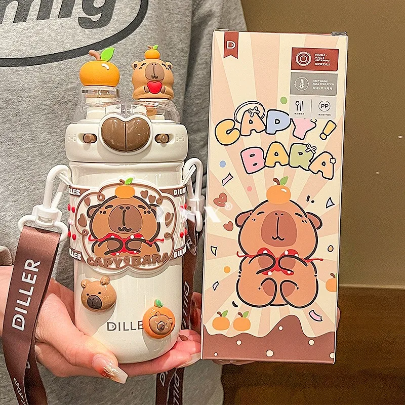 

Capybara Straw Insulated Mug New Stainless Steel Drinking Mug Portable Water Mug for Students, Gift for Boys and Girls