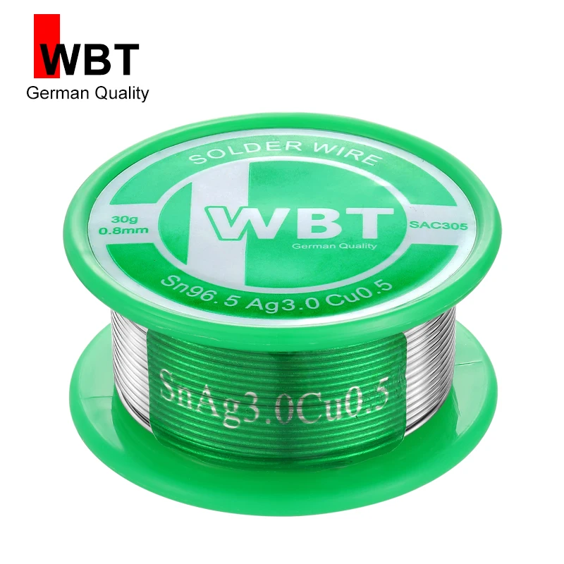 Germany WBT Silver Solder wire 0.8mm Sn96.5Ag3.0Cu0.5 Rosin Core Flux 30g SAC305 Solder Wire Lead-Free No-clean