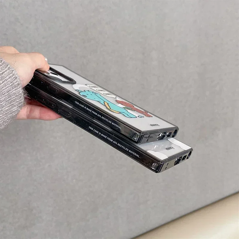 Cute Blue Brown Dog MagSafe Acrylic Black Border Protective Case for Samsung Galaxy S24 U S23U S22 Ultra Shell