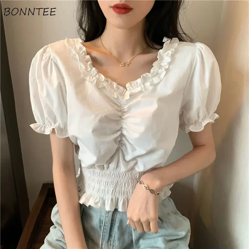 Blouses Women Ruffles Simple Lovely Creativity Pure All-match Daily Spring Delicate New Tender Charming Korean Style Ladies Ins