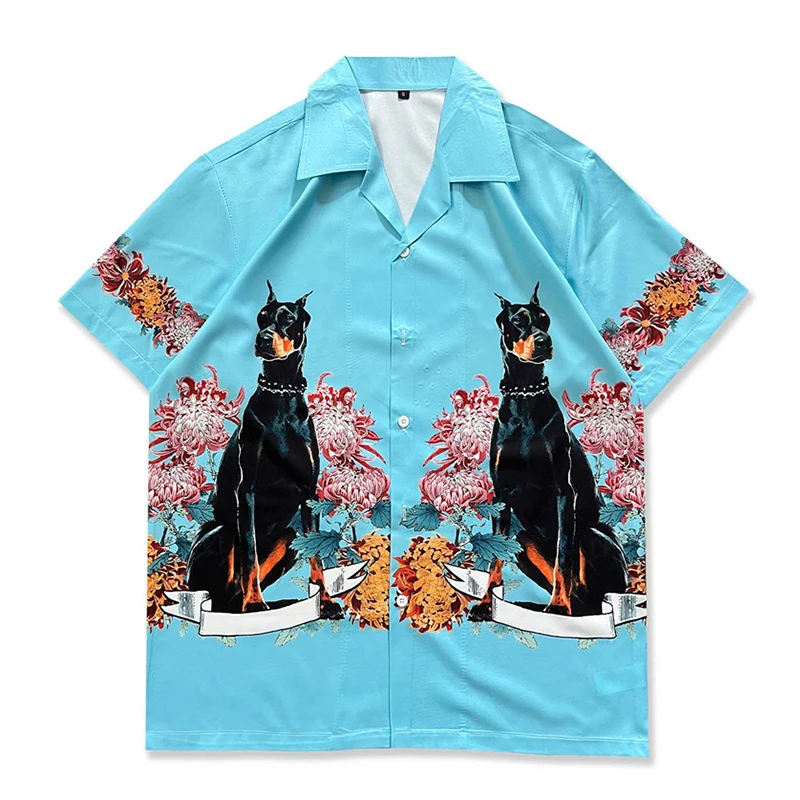 Fixed Print Hawaiian Shirts Men Summer Button Down Collar Vintage Men\'s Shirts Short Sleeve