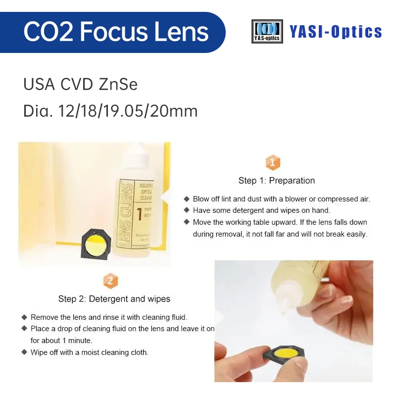 Yasi USA CO2 CVD ZnSe Laser Focus Lens Dia.18 19.05 20 mm FL38.1 50.8 63.5 101.6 127mm for Laser Engraving Cutting Machine