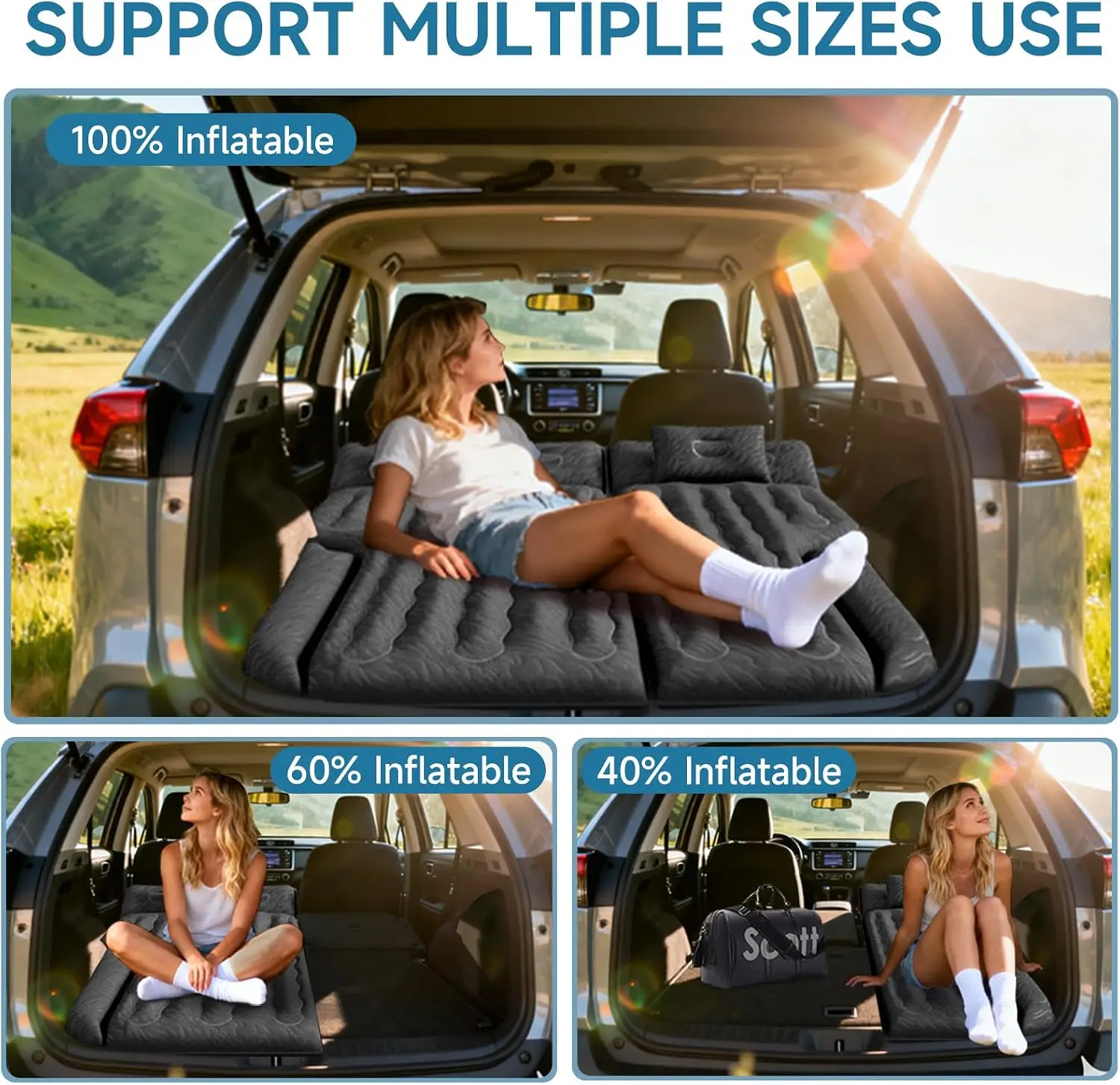 Inflatable SUV Air Mattress Bed Car Mattress for SUV, Double-Sided Flocking Travel Camping Bed Car Air Mattress, Car Sleeping Ma