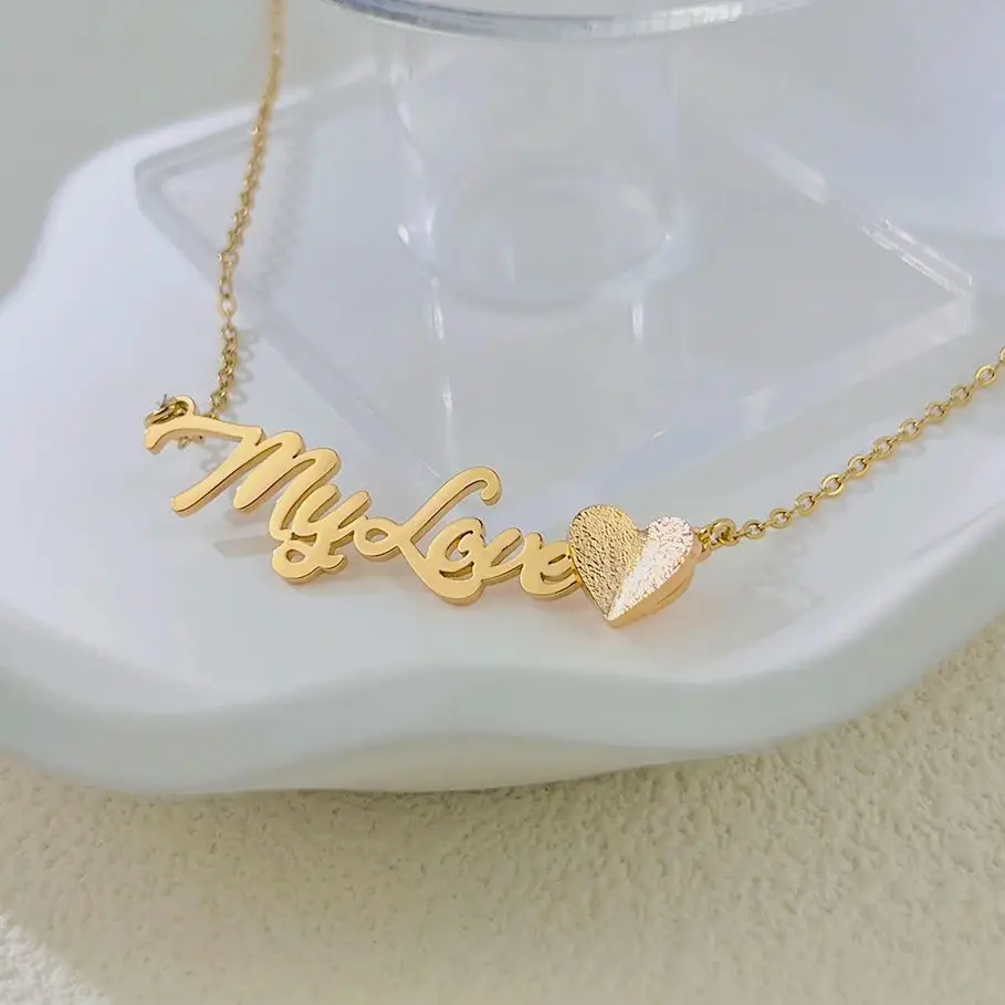 GUILING 2024 New Frosted Heart Personalized Custom Name Necklace Choker Stainless Steel Women Charm Jewelry Couple Lovers Gift