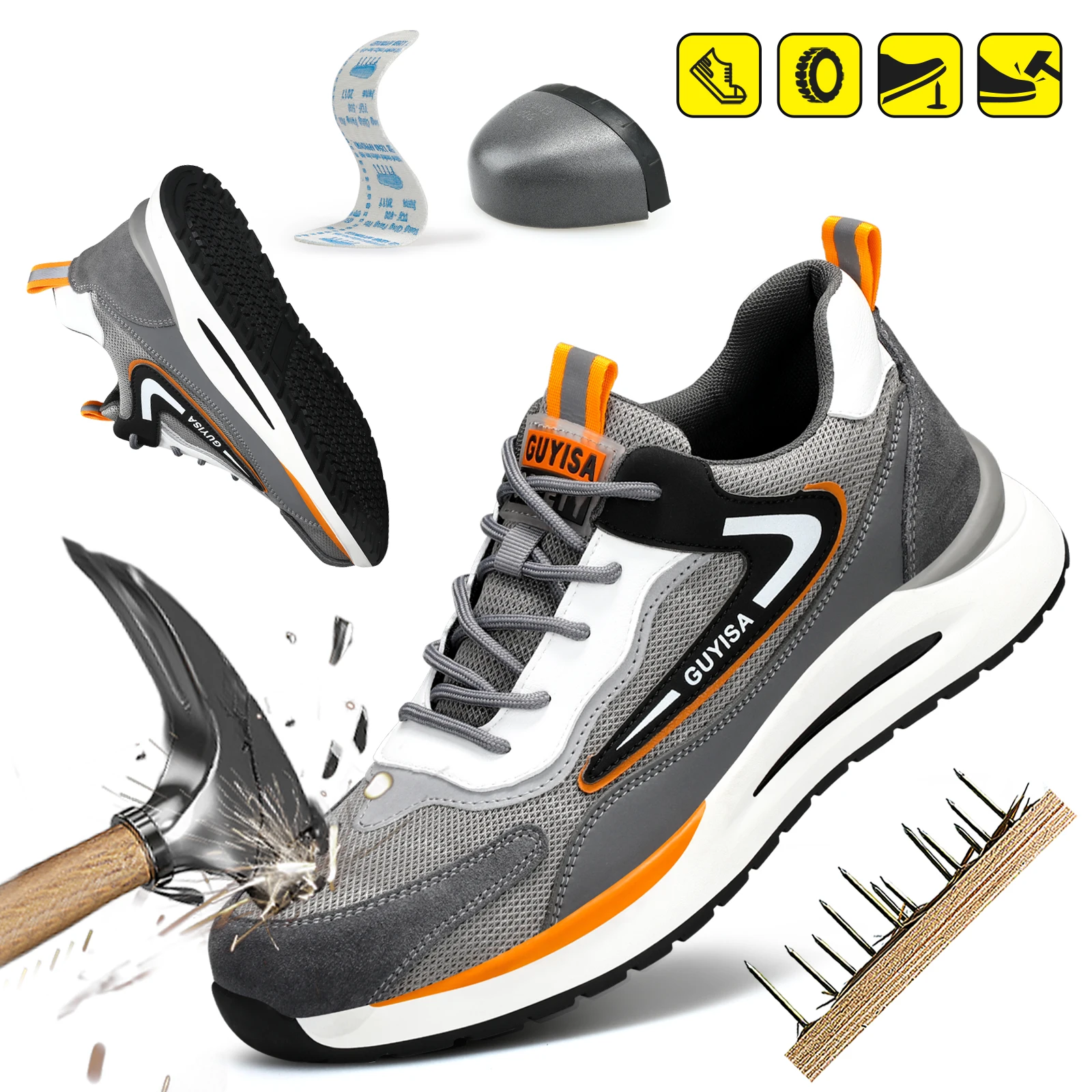 GUYISA Men's Shoe Upper Steel Head Anti Smash and Anti Puncture Casual Fashion Construction Site Work Shoes