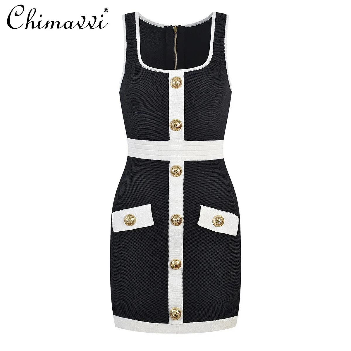 

2024 Summer New Fashionable Knitted Sleeveless Vest Camisole Dress Commuter High Waist Slimming Women's Above Knee Dresses