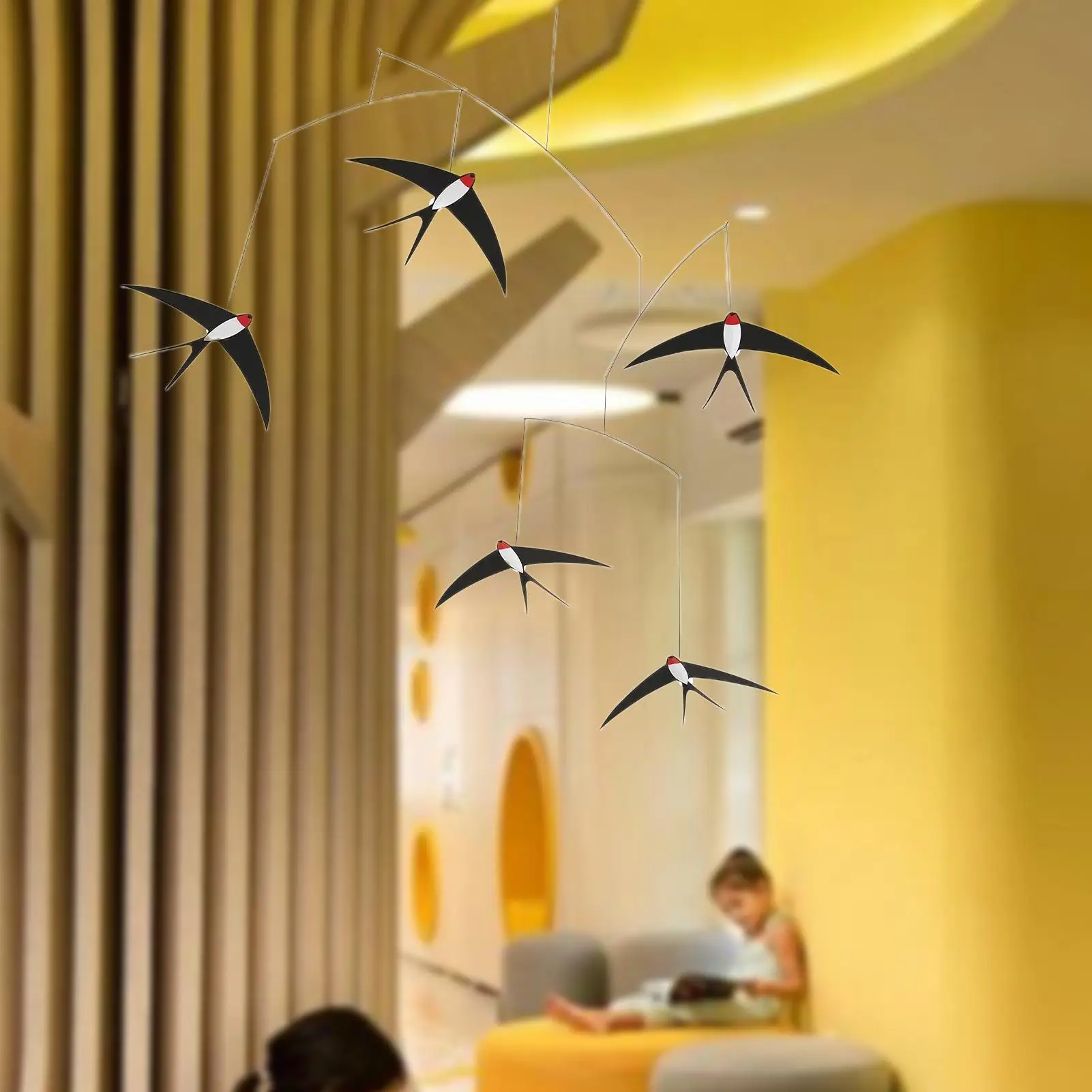 Danish Swallow Air Balance Pendant Silent Wind Chime Flying Bird Kindergarten Kids Room Living Room Interior Home Decor