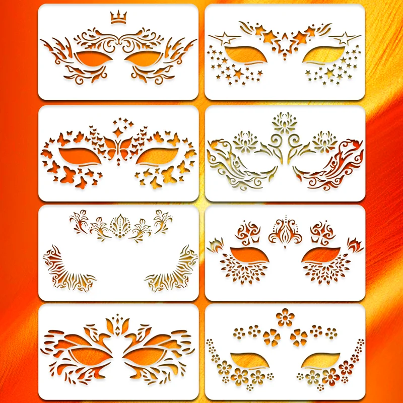 8Pcs Face Skeleton Painting Stencil New Mask Set DIY Kids Graffiti Hand Painting Aids Tattoo Stencils Stage Party Holiday Makeup