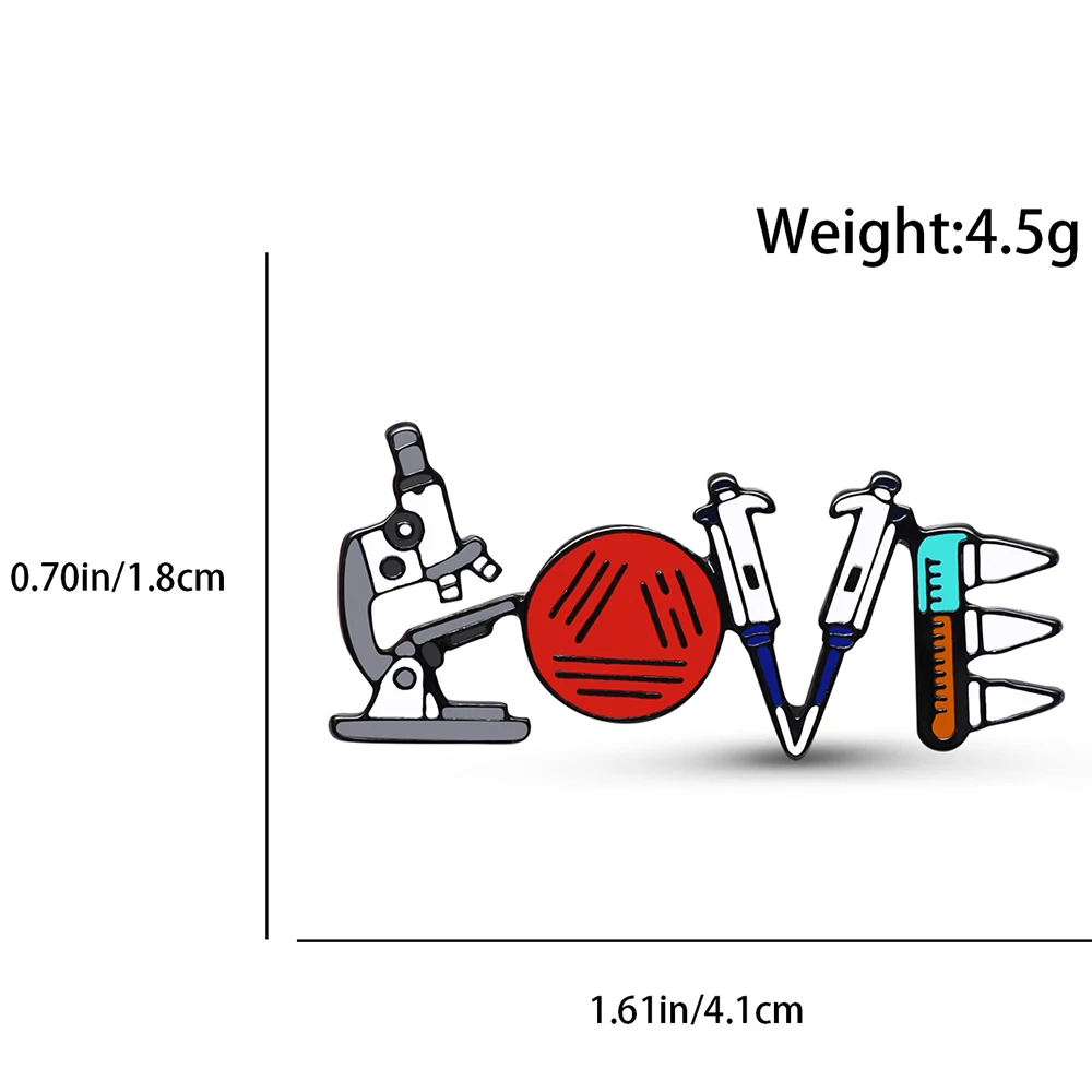 Hanreshe Unique LOVE Lab Enamel Brooch Pin Science Lab Theme Jewelry Lapel Backpack Microscope Badge Gifts for Scientist Student