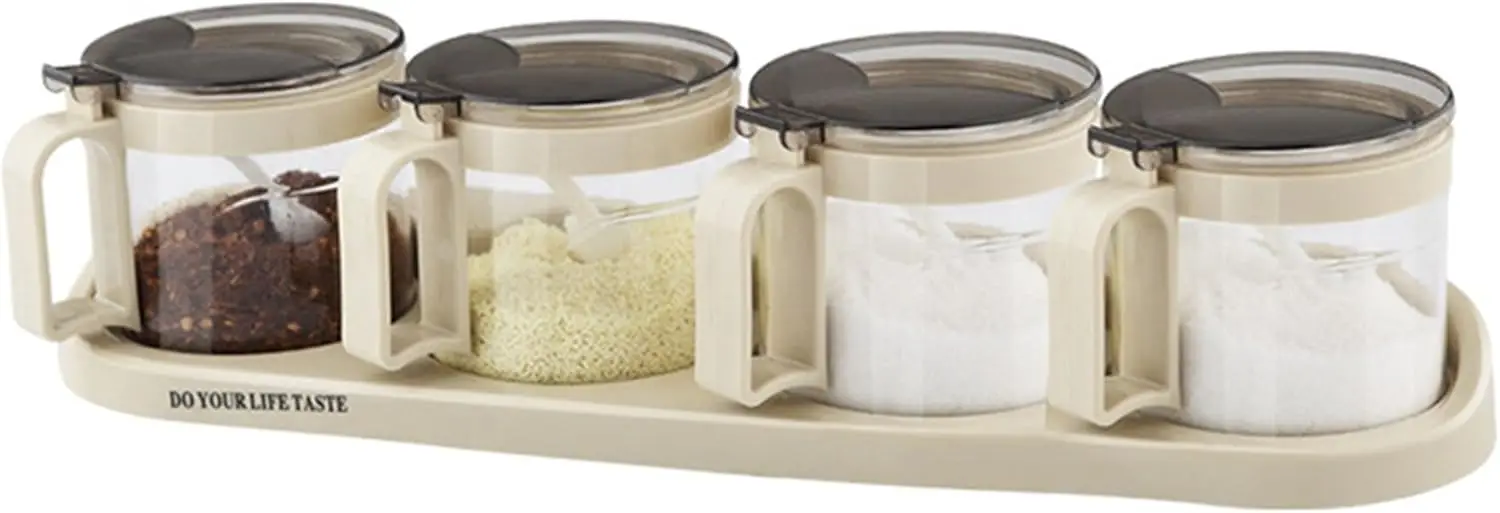 

Gourmet Seasoning Box with Spoons, Glass Spice Jar Set, Condiment Cruet Bottle, Kitchen Supplies, Nice Design
