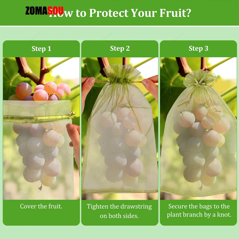 Bolsas de protección para plantas y frutas, 10-200 piezas, para cultivo de uvas, red antiaves para jardín, bolsa de malla para verduras, fresas,