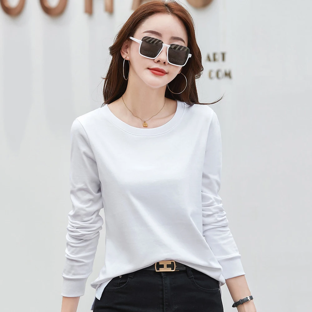 

New Women Loose T-shirt Spring Autumn Fashion Classic O-Neck Long Sleeve Tees Tops Simplicity Casual Basics T-shirt Pullover