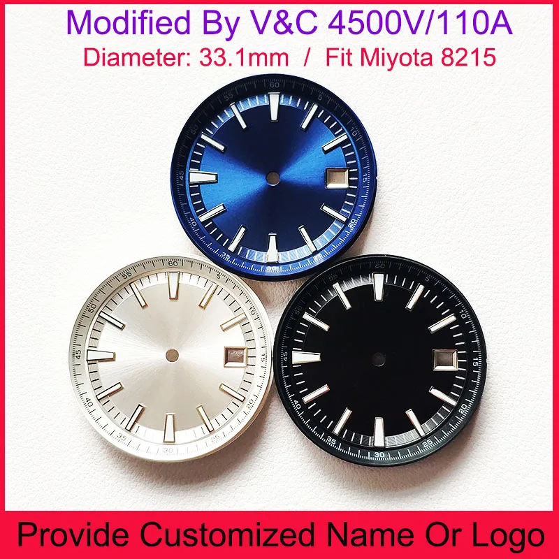 Miyota 8215 Sterile Dial Modified By V&C 4500V/110A Watch Dials 33.1mm Custom S Logo DIY Logo Green Luminous Watch Accessories