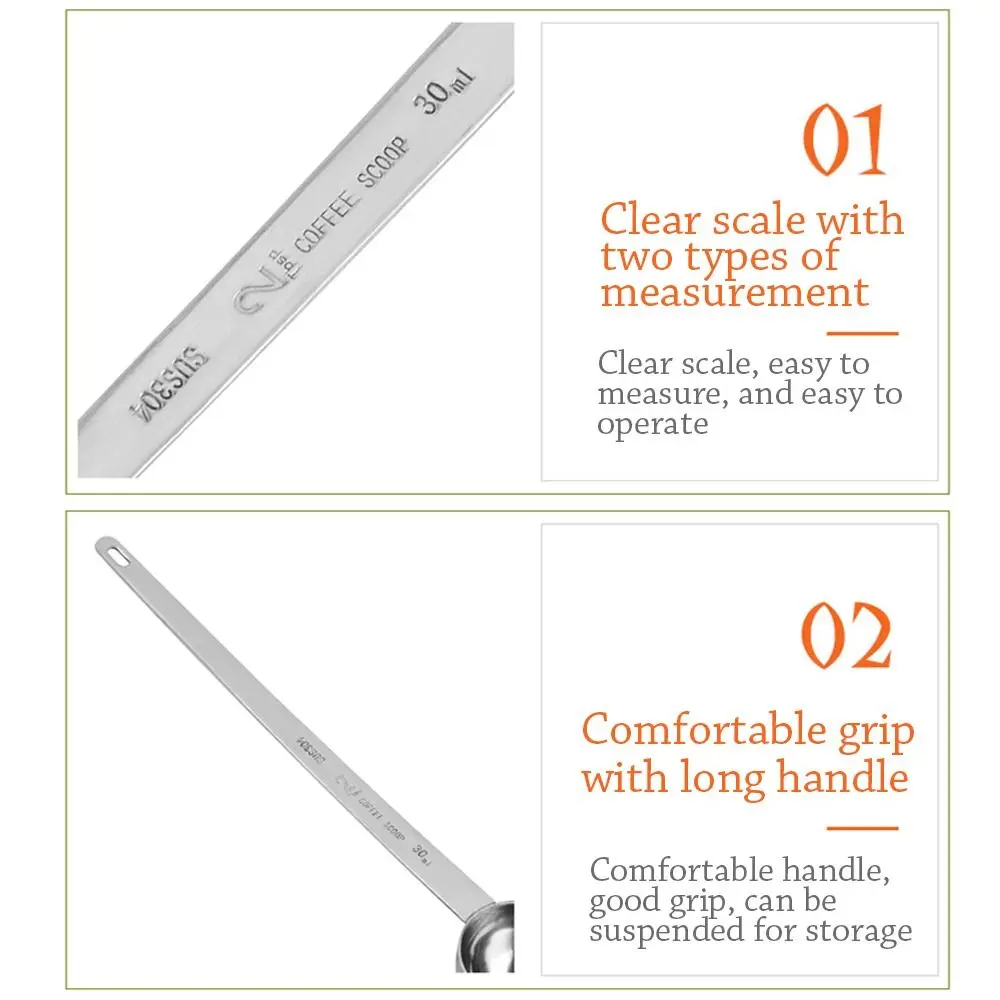 Stainless Steel Coffee Scoop Long Handle Thicken Measuring Tablespoon 5/10/15/20/25/30ML Coffee Measuring Spoon Powdered Milk