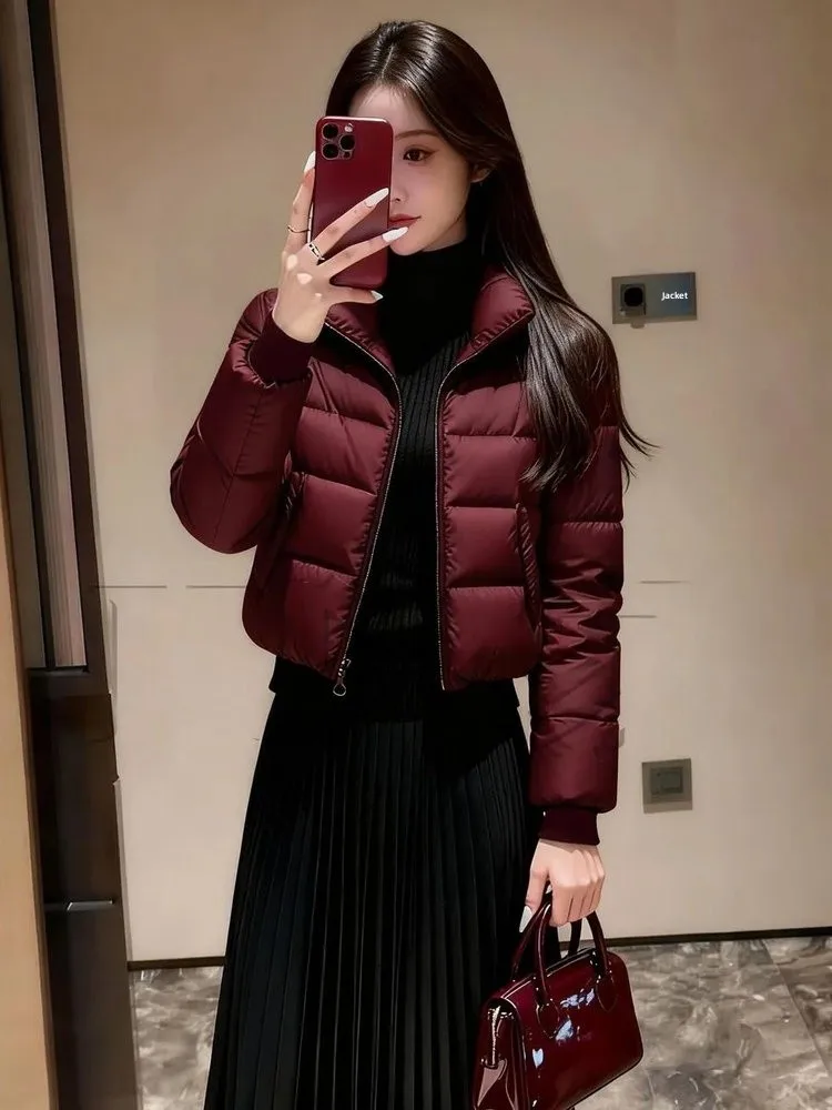 

Ретро-куртка из американского хлопка, короткая, легкая, женская, с защитой от загрязнений, верхняя одежда, новинка зимы, красный цвет