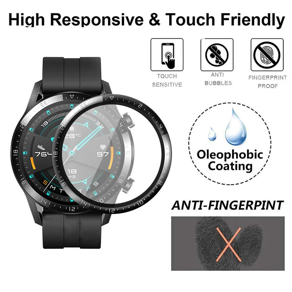 3pcs 3D Protective Film for Huawei Watch GT2 46 42mm HD Clear Screen Protector for Huawei GT2 Smart Watch Soft Film (Not Glass)