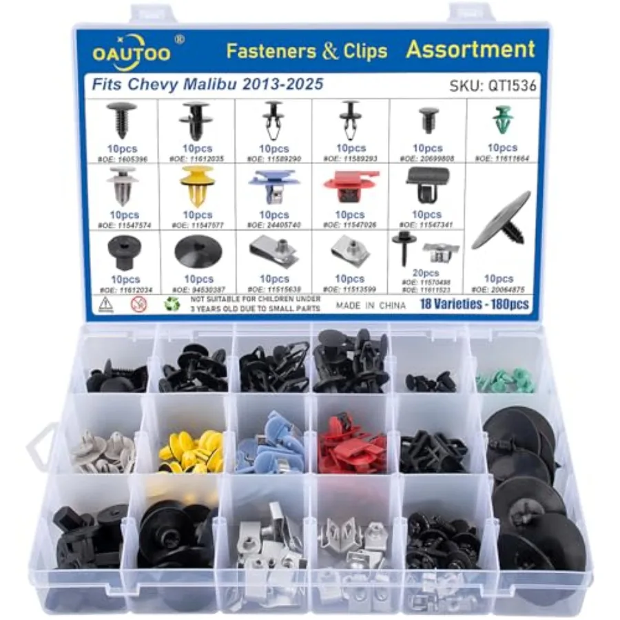 

180pcs fits Chevy Malibu 2013-2025 Auto Body Interior and Exterior Retainer Fastener Clip Assortment