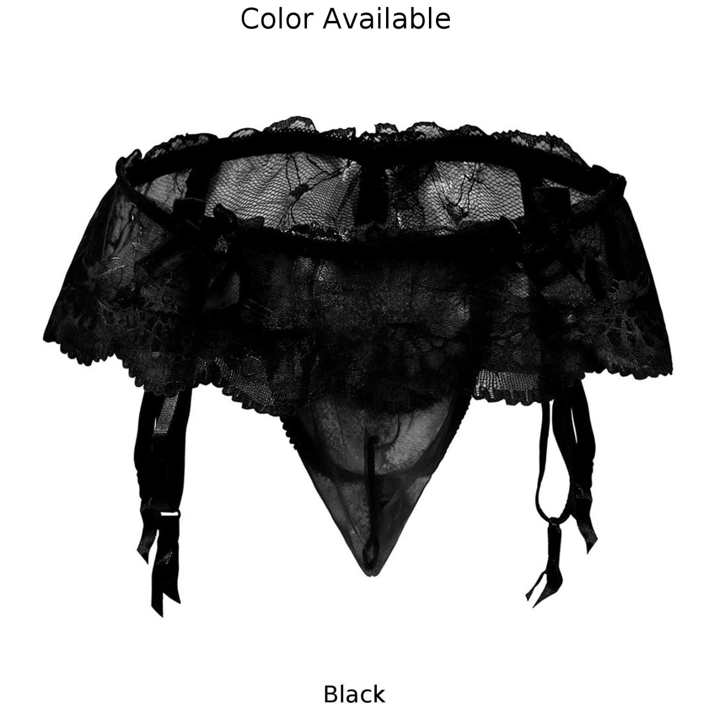 Men\'s Sexy Lace Sheer Underwear Thong Briefs Sissy U-Convex Pouch Panties Garter Belt Lingerie Stretch Ruffled Skirts Male Pants