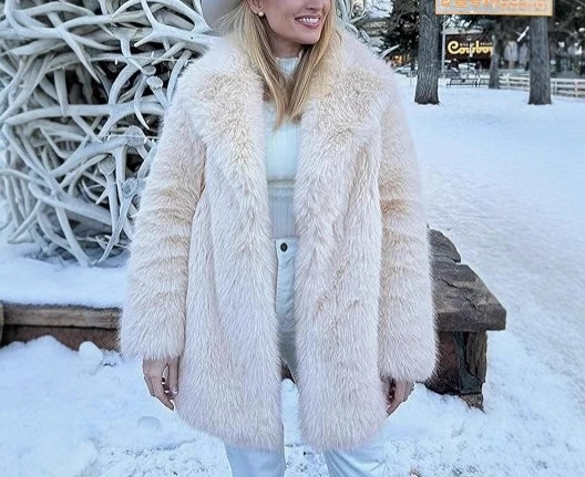 معطف صوف طويل مع بطانة من الفرو وياقة واسعة معطف فرو قصير عصري مع الانتفاخ