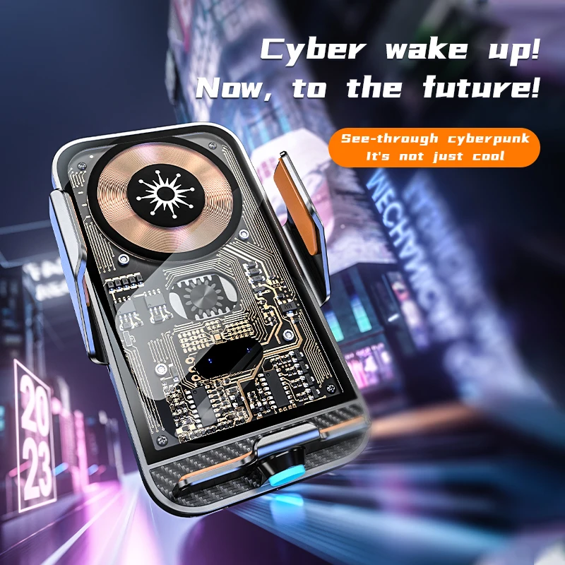 Suporte transparente para celular com carregamento sem fio, suporte de navegação com abertura e fechamento, suporte para celular para saída de ar do c