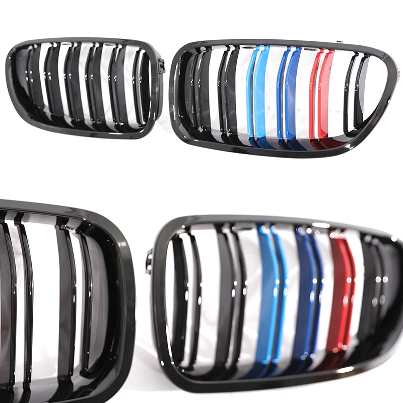 For BMW 5 Series F10 F11 2010-2018 Double Line Grill Chrome Black Silver Gloss Black Racing DE Flag Grille 520 525 530 535 540 view 3