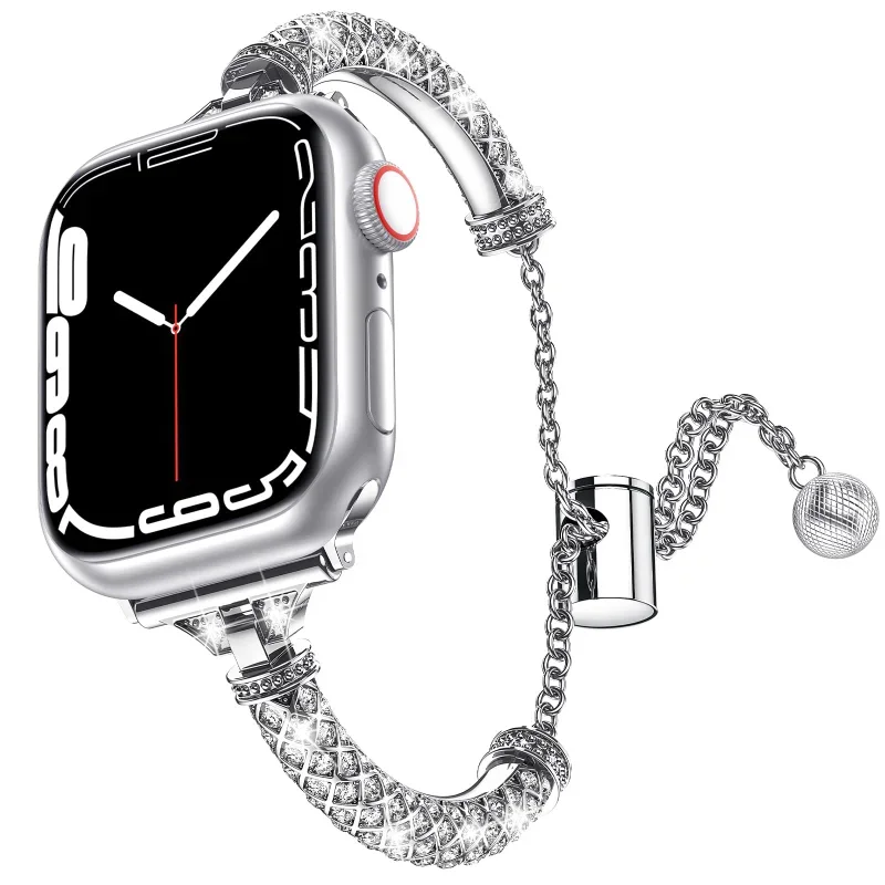 Suitable for Applewatch Cylindrical Full Diamond Watch Strap IWatch Stainless Steel Bracelet Metal Strap Applewatch Watch Strap