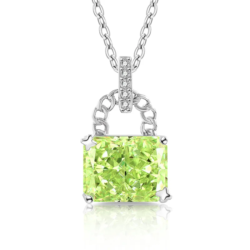 Halskette mit Anhänger aus 925er-Sterlingsilber, elegant, modisch, Diamant mit hohem Kohlenstoffgehalt, Eisblumenschliff, kleines Schloss, täglich, vielseitig – Detail 11