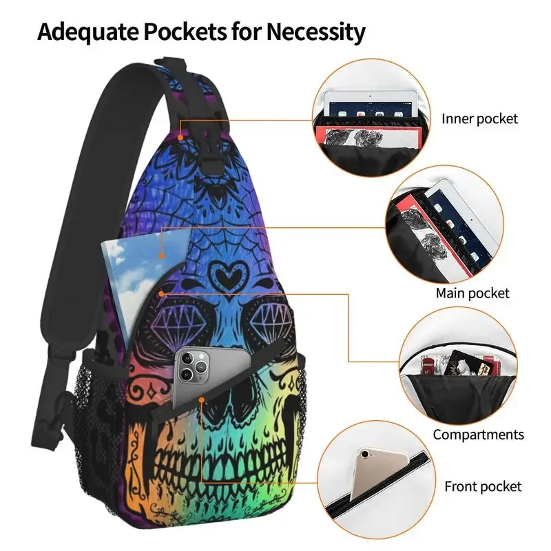 Bolso bandolera personalizado con calavera de azúcar para hombre, bandolera de hombro a la moda, mochila para ciclismo y acampada