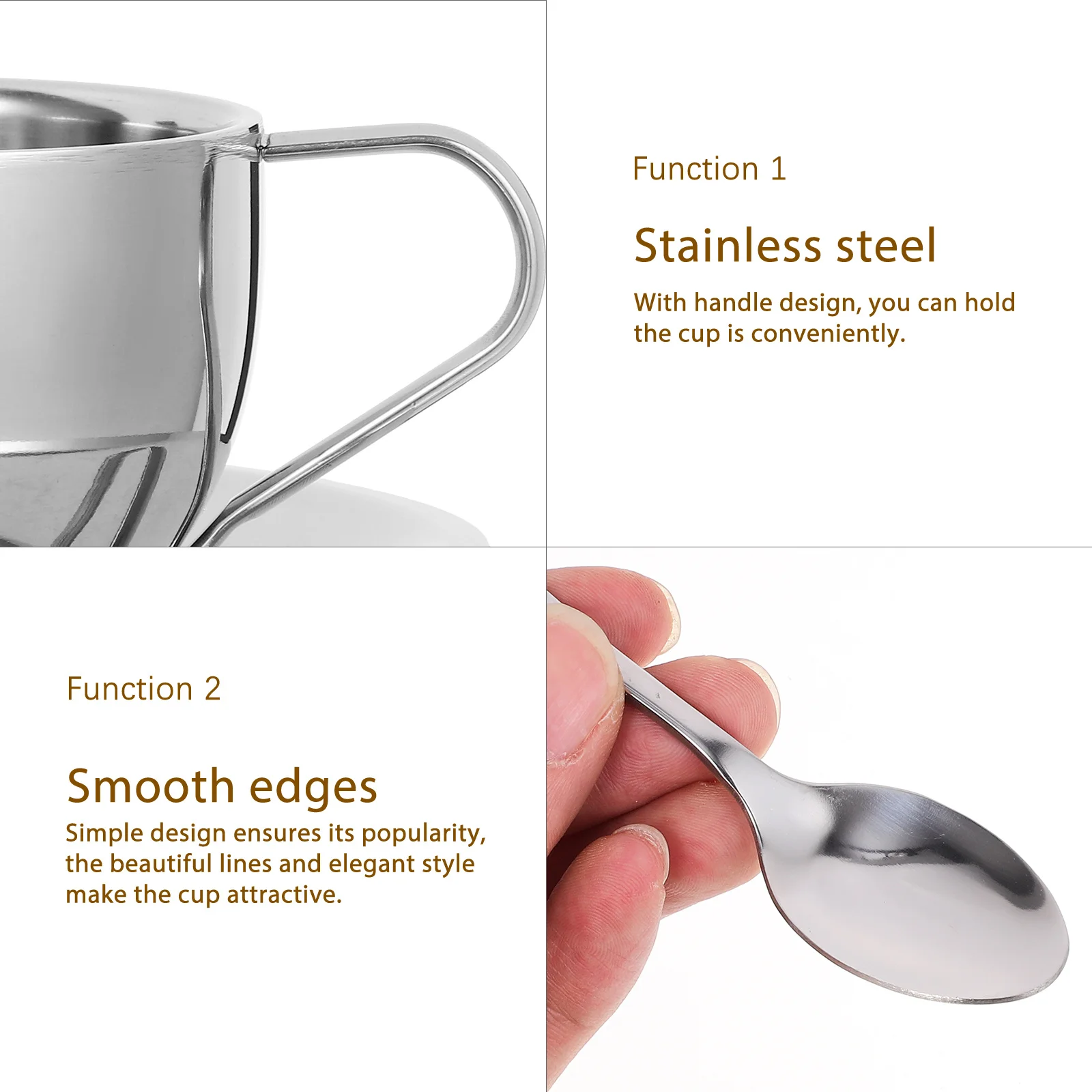 

1Set Stainless Steel Tea Cup Set Coffee Mug with Saucer Spoon Sleek Handle Design Perfect Gift for Afternoon Tea Party