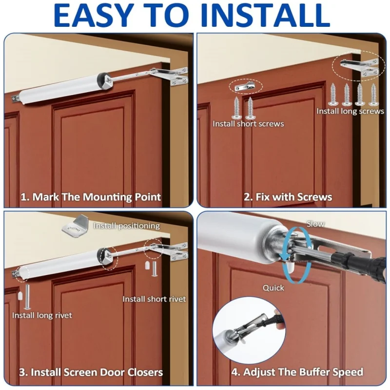 2 Set Heavy Duty Pneumatic Closer,Soft Closing Automatic Door Closer Adjustable Speed Positioning Door Stop,Door Holder Hardware
