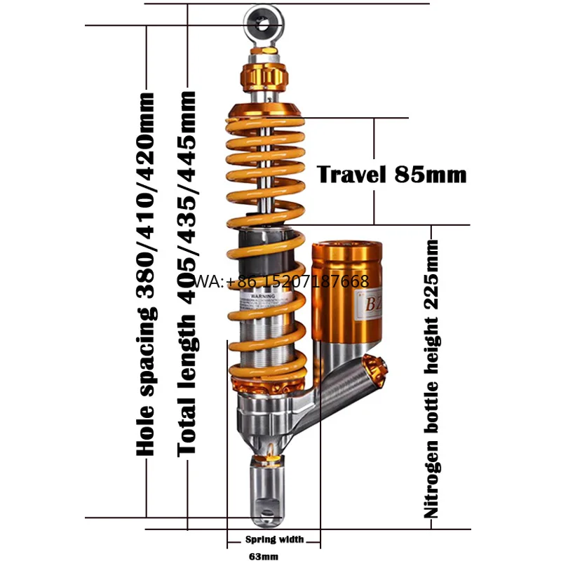 JP102 Adjustable Rear Shock Absorber 380/410/420/435mm Hole Spacing New Condition for General Motorcycles Including for Honda Fo