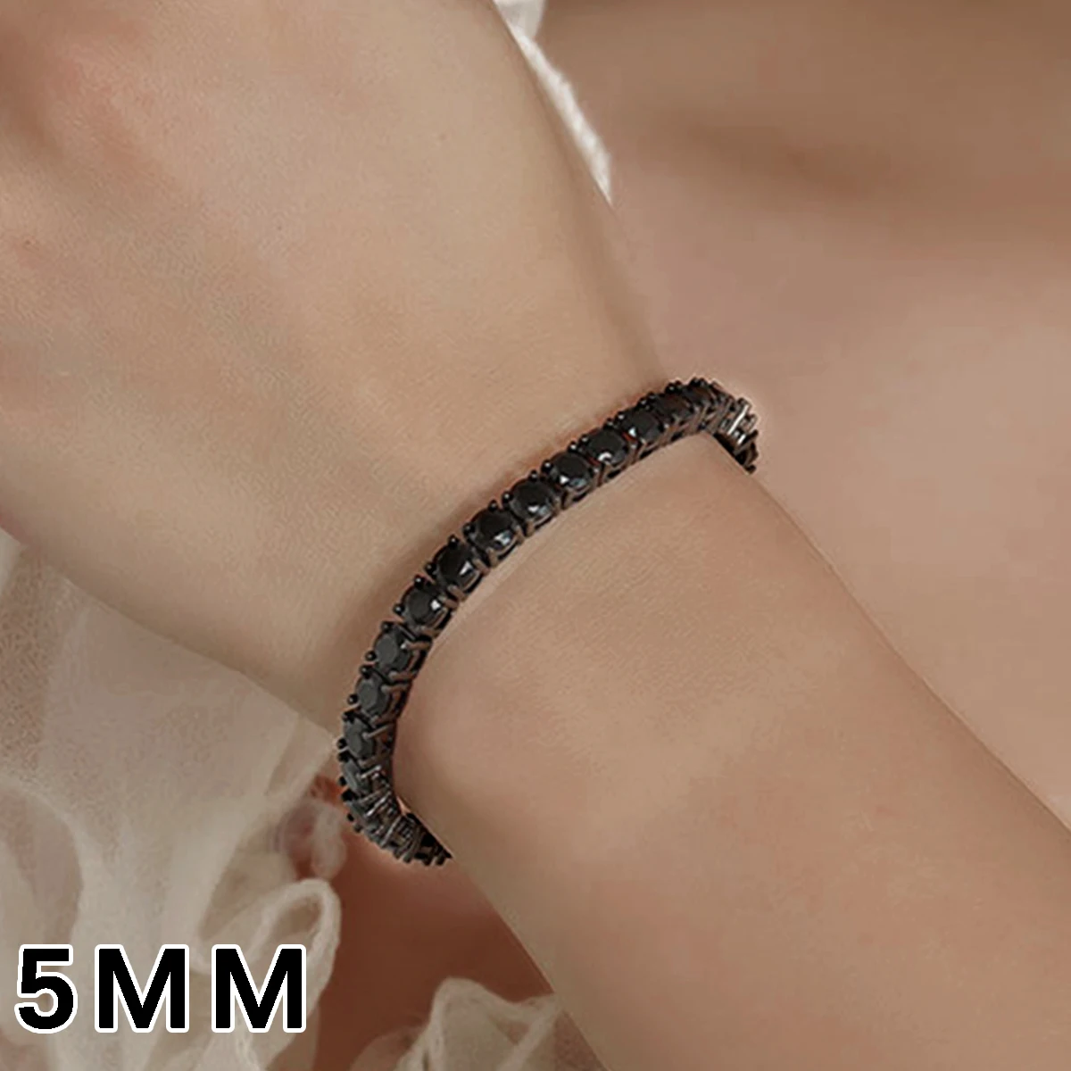 ‌ Bracelet de Tennis en argent Sterling S925 véritable plaqué noir, 3mm 4mm 5mm, Moissanite noire, bijoux modernes et élégants pour femmes ‌