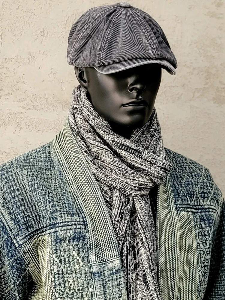 

New Cotton Blue White Woven Scarf for Men and Women Retro Ethnic Style Warm Wrap Non Porterclassi