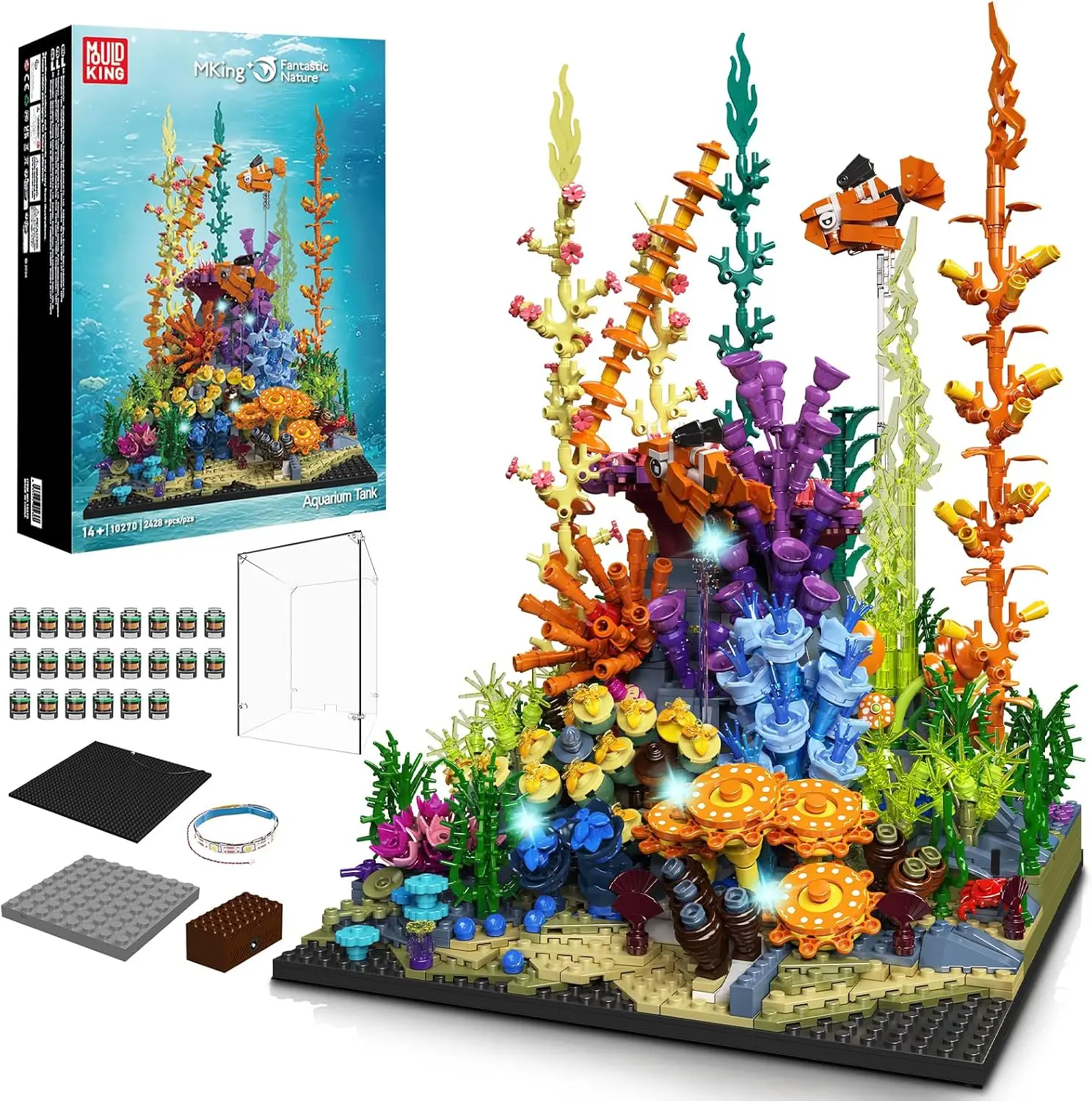 Mould King 10270 Technik Coral Reef Diorama Building Blocks Kit, LED underwater world model making, With display case
