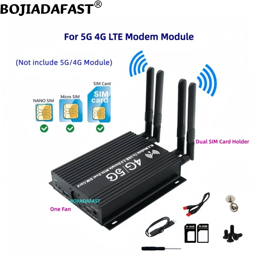 USB 3.0 Type-A To M.2 B-Key Wireless Adapter 2 SIM Card Slot 4 Antennas Cooling Fan Protection Case For 5G 4G LTE Modem Module