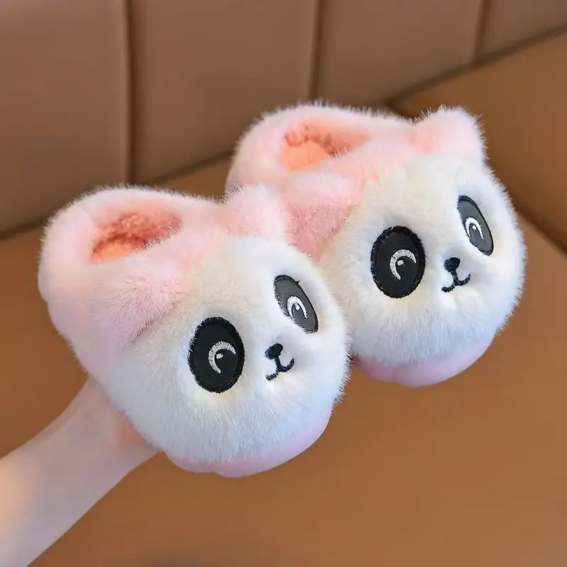 

Children Winter Lovely Cartoon Baotou Fluffy Slippers Thick Sole Non slip Plush Keep Warm Boys And Girls Home Cotton Slippers