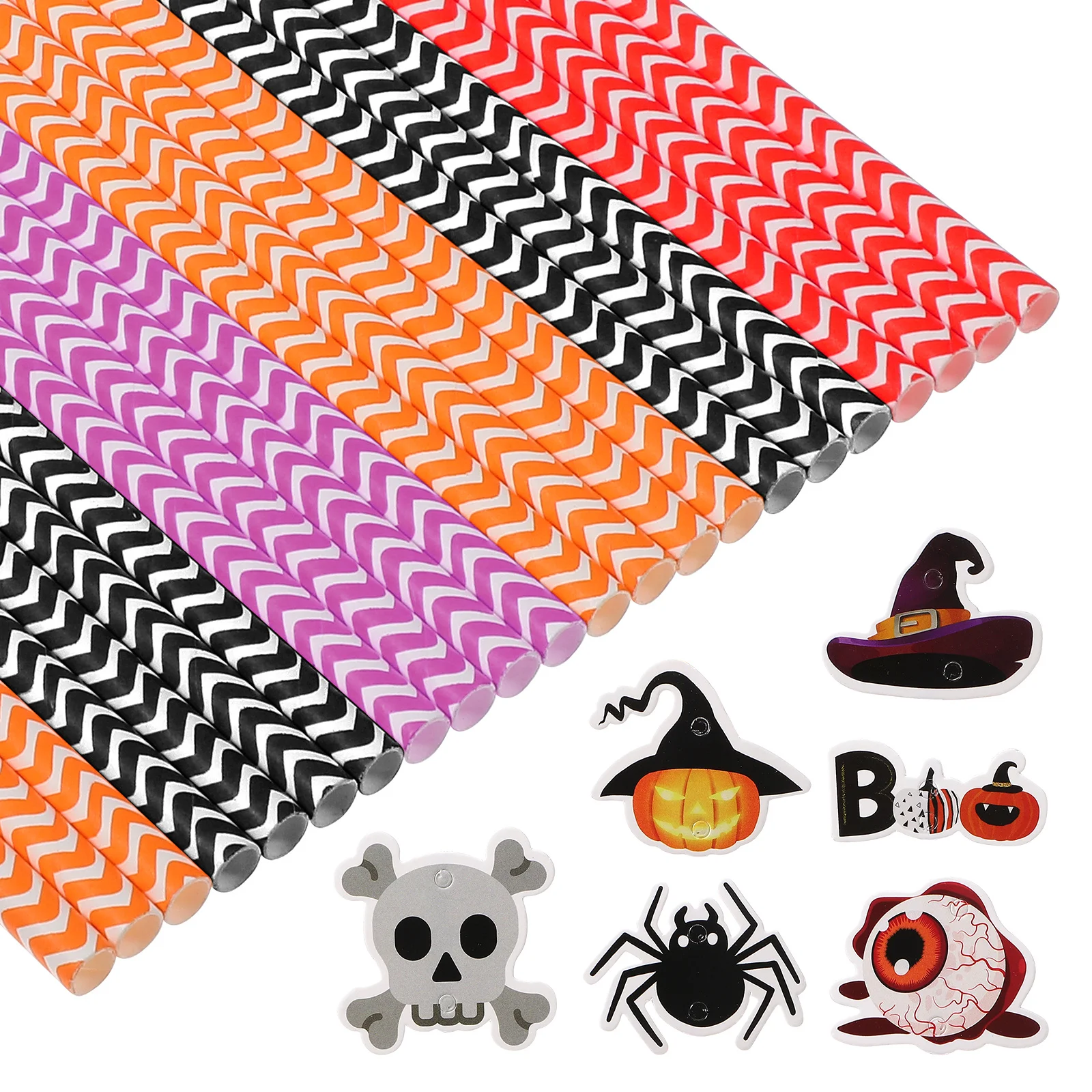 

Украшение на Хэллоуин, соломинки, красочная печать, бумажные присоски для вечеринок с жуткими мотивами, тыквы, черепа, шляпы ведьмы