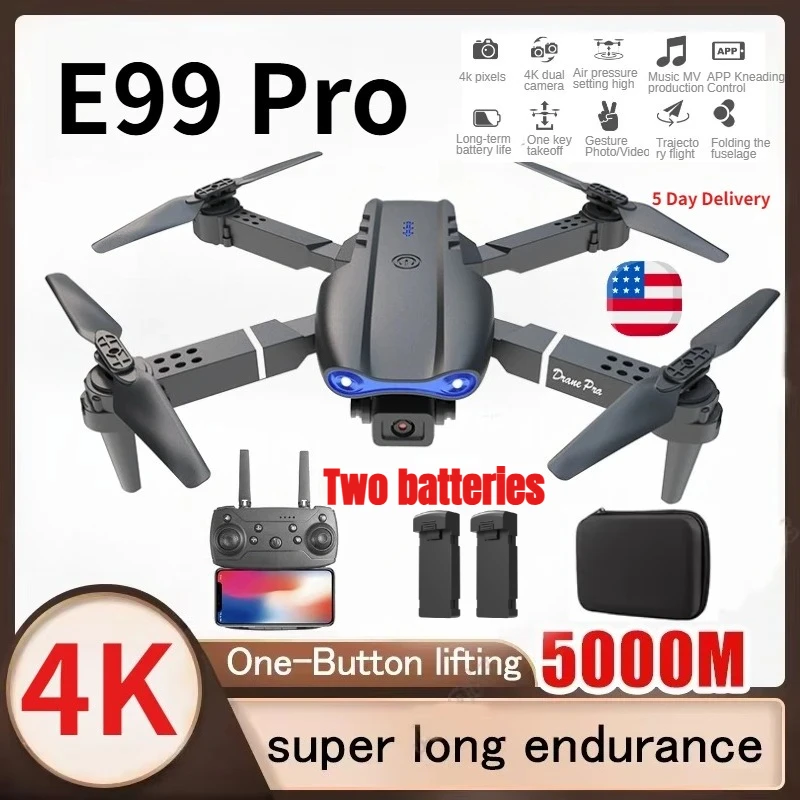

Радиоуправляемый дрон E99 Pro, складной, с двойной камерой 4K HD, для аэрофотосъемки, квадрокоптер с оптическим позиционированием и удержанием высоты, игрушка-дрон, подарок
