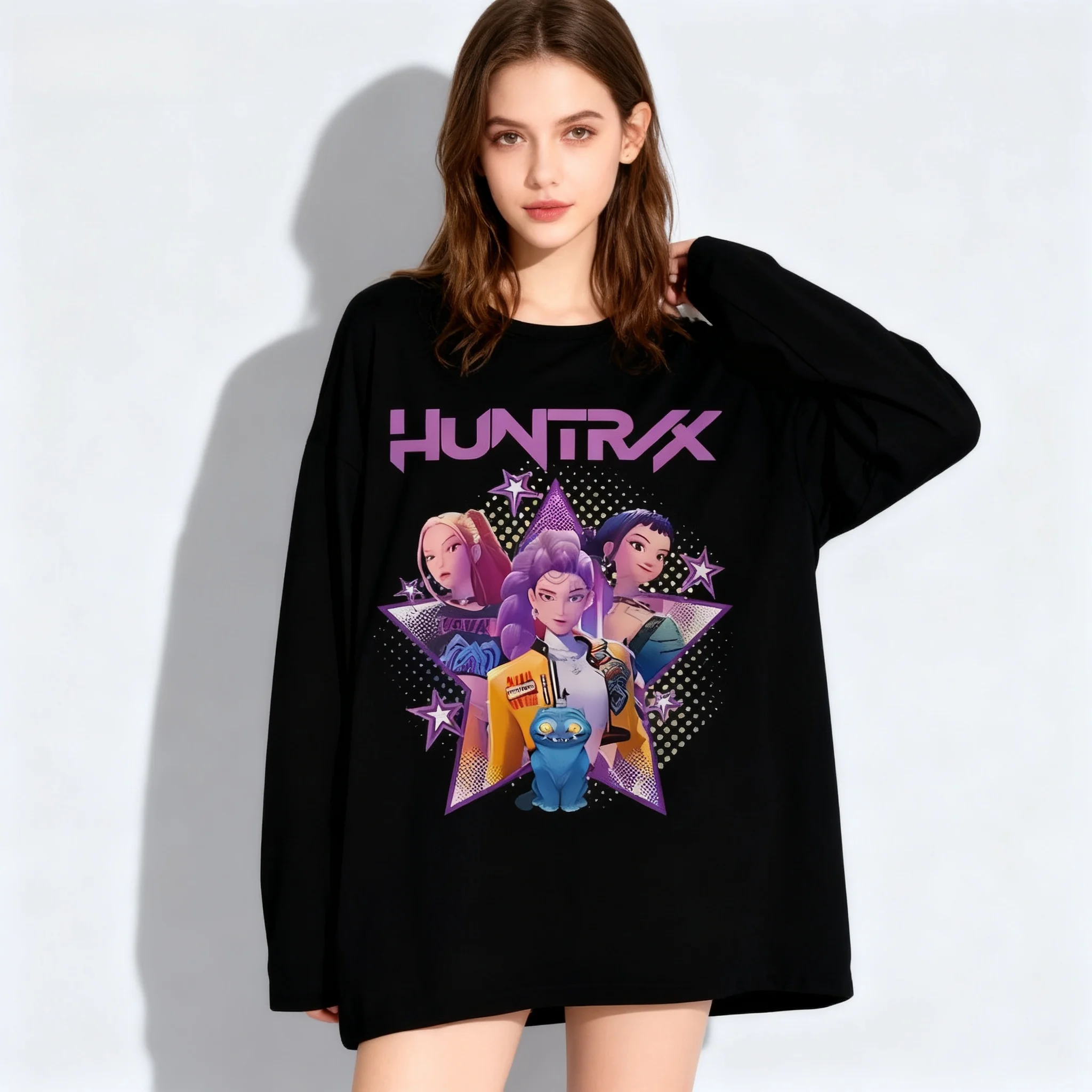 

Spring and Autumn Long Sleeved T-shirt KPOP Witch Hunting Team Tiger 3D Fashion Street Oversized Women Adult Children Same Style