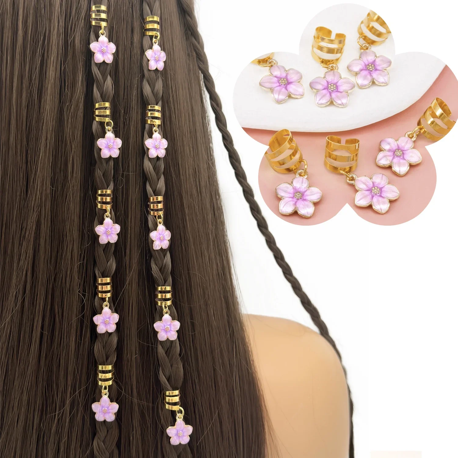 6pcs Flower Decor Hair Clip, Dreadlocks Beads Hair Braid Rings Clips Dread  Decoration/Accessories Jewelry Music festival