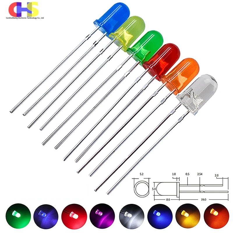 

100pcs High-quality 5mm LED Light Emitting Diode Super Bright F5 Lamp Bead Red Blue Pink White Green Yellow Orange Purple/UV