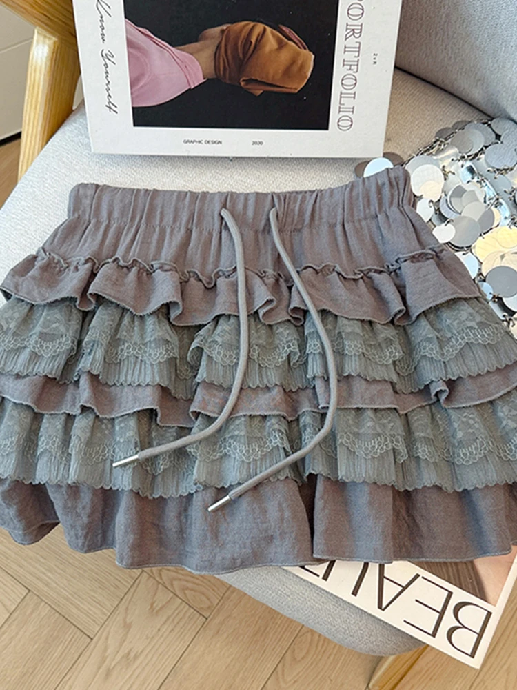 

Новая женская юбка-плиссе с кружевными вставками, весна 2026, с завышенной талией, А-силуэт, пышная юбка Ciwalk Sle