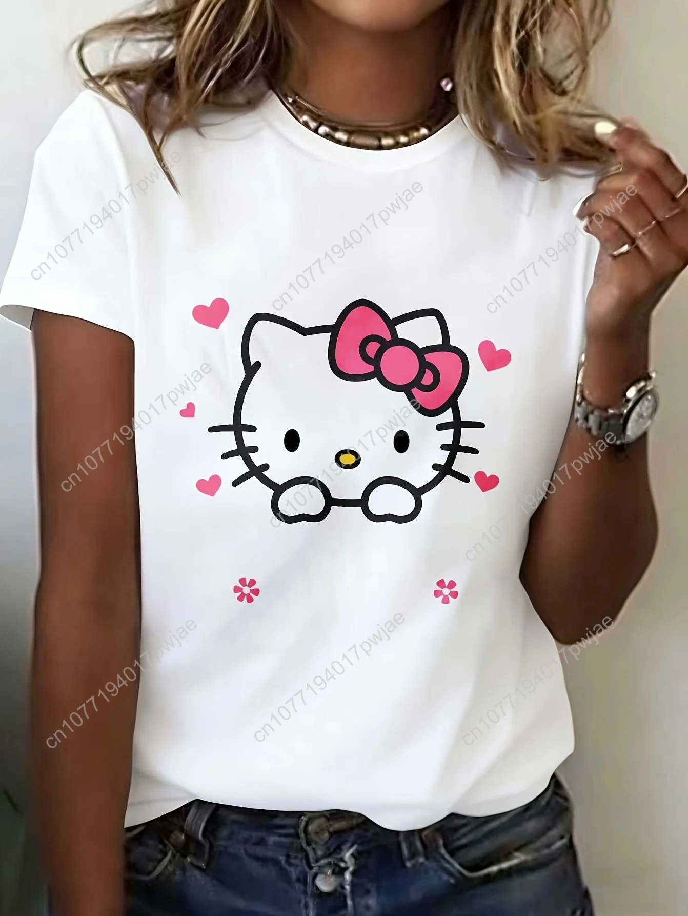 

Sanrio Hello Kitty Heart Design Short-Sleeve Soft And Adorable Top For, Perfect for Everyday Wear
