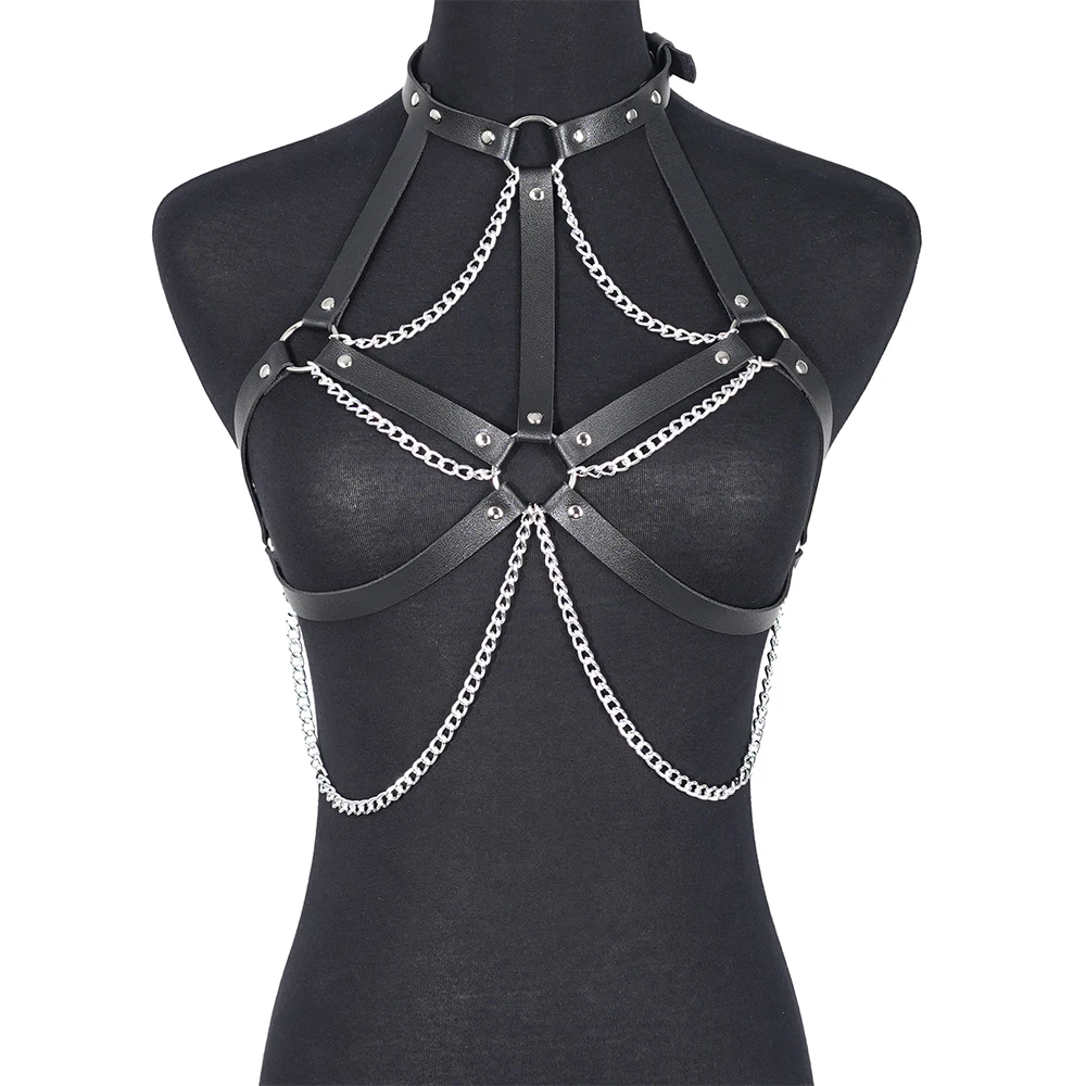 Women Sexy Body Chain Harness Belt Leather Lingerie Chest Harness  Bondage Lingerie Gothic Jewelry Body Chain Fetish Clothing