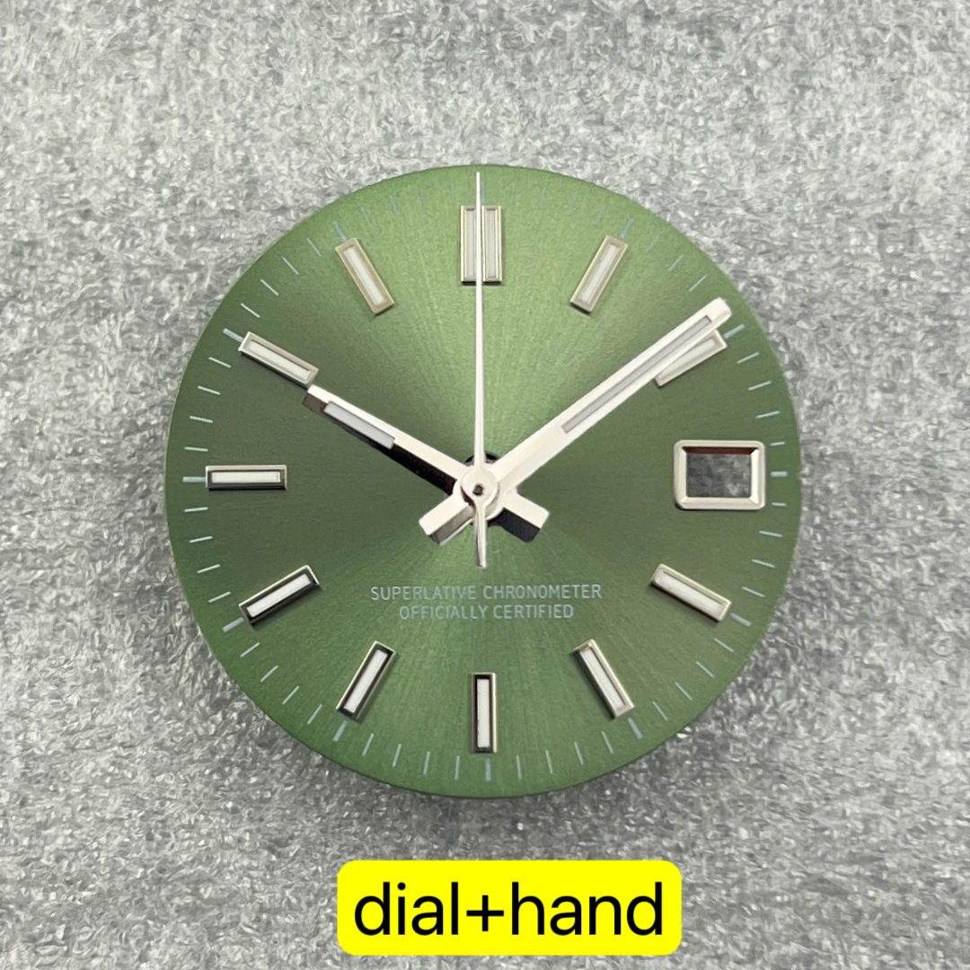 28.5mm Classic stud dial NH35 dial  for NH35 movements Swirl marks Green night light