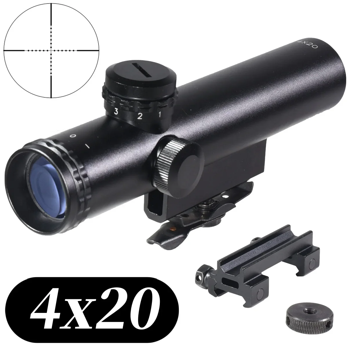 

Classic 4X20 Sight Tactical Scope with Base Mount Glass Etched BDC Dot Reticle for 4X Hunting Shooting Scope for M4 M16