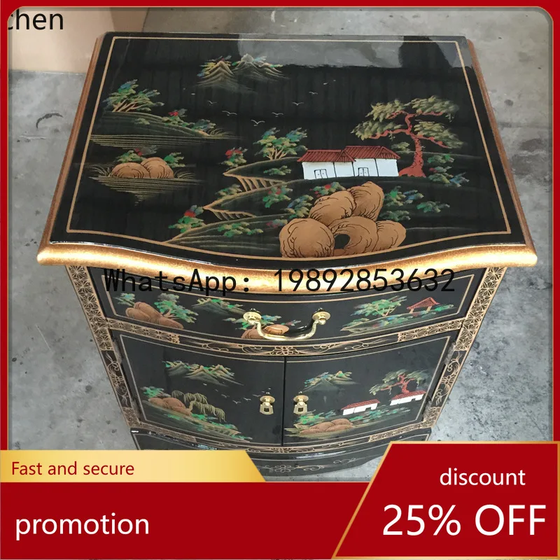 

YFY Piano Lacquer Shell Corner Table Glossy Bedside Cabinet Ming Qing Classical Painted Furniture Living Room Storage Cabinet