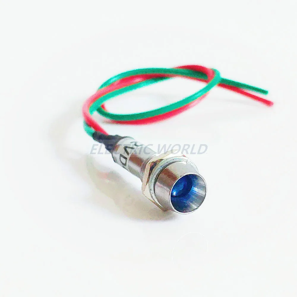 Luces indicadoras LED de metal de 8mm con cable de plomo, lámpara de señal de potencia, mini luz indicadora, lámpara de señal impermeable